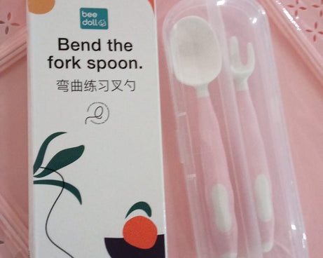 Silicone Bendable Kids Feeding Spoons And Forks, Toddler Utensils with Travel case, Baby Spoon and Fork Set for self-Feeding Learning Bendable Handle for Kid Children Toddlers (2 Pc Set)