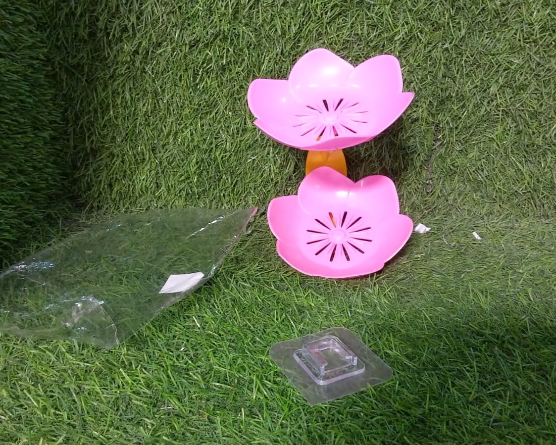 Dabble Layer Flower Self Draining Soap Dish Holder, Bathroom Shower Soap Holder Dish Storage Plate Tray for Bathroom, Kitchen, Bathtub