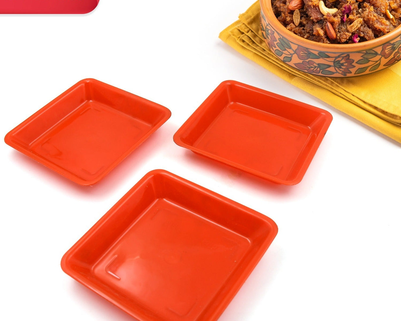 Square Plastic Halwa Dinner Plate Snacks / Breakfast, Restaurant Serving Trays Home School Coffee Hotel Kitchen Office (3 Pcs Set)