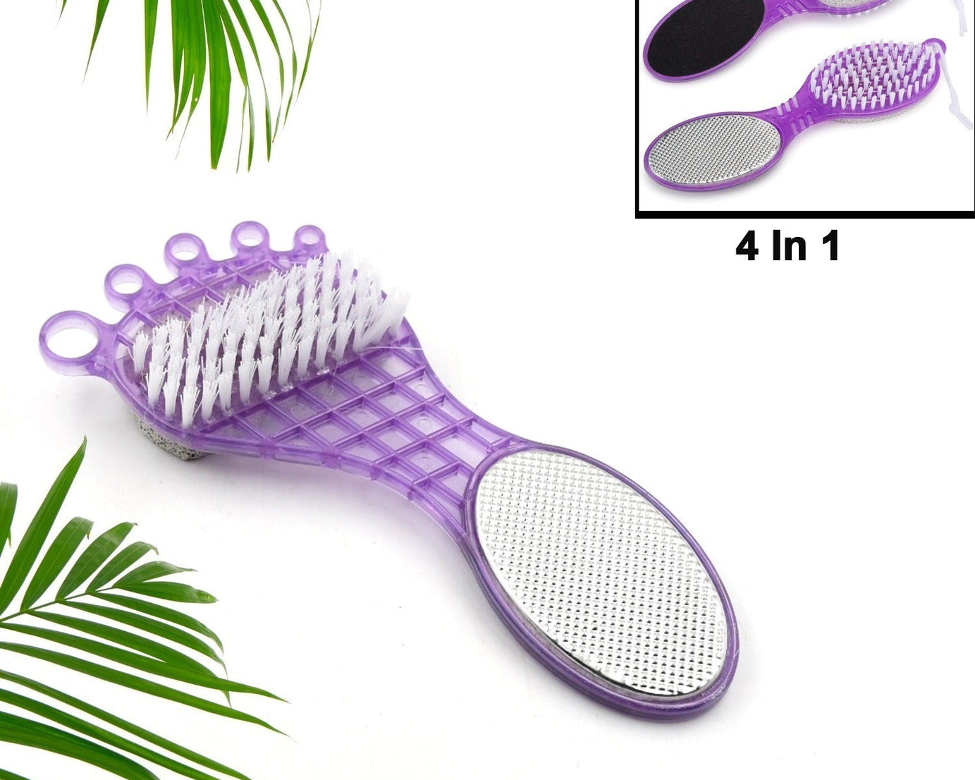 4 in 1 Pedicure Tool for Rough & Dry Feet Dual-Sided with Pumice Stone Soft Brush Steel Scrubber & Emery File Softens Hard Foot Corns & Calluses Cleanses & Smoothens Dull Feet