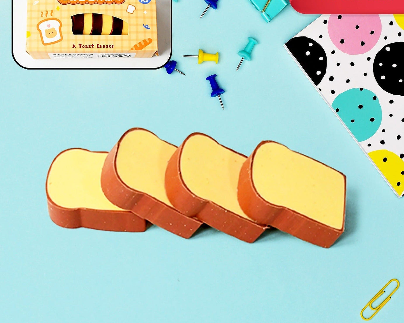 3D Toast Bread Shape Eraser for Kids, Cartoons Erasers Toast Bread Erasers Bread Shaped Eraser for Students, Gift, Cute Fun Food Pencil Erasers for School Classroom, Stationery for Boys & Girls (4 Pcs Set)