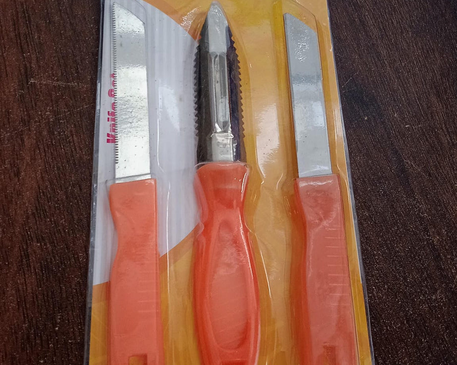 3in1 Multipurpose Stainless Steel Classic Kitchen Knife Set of 3 for Fruits and Vegetable Chopping / Cutting / Peeling, Kitchen Knife / Vegetable Peeler / Plain Knife