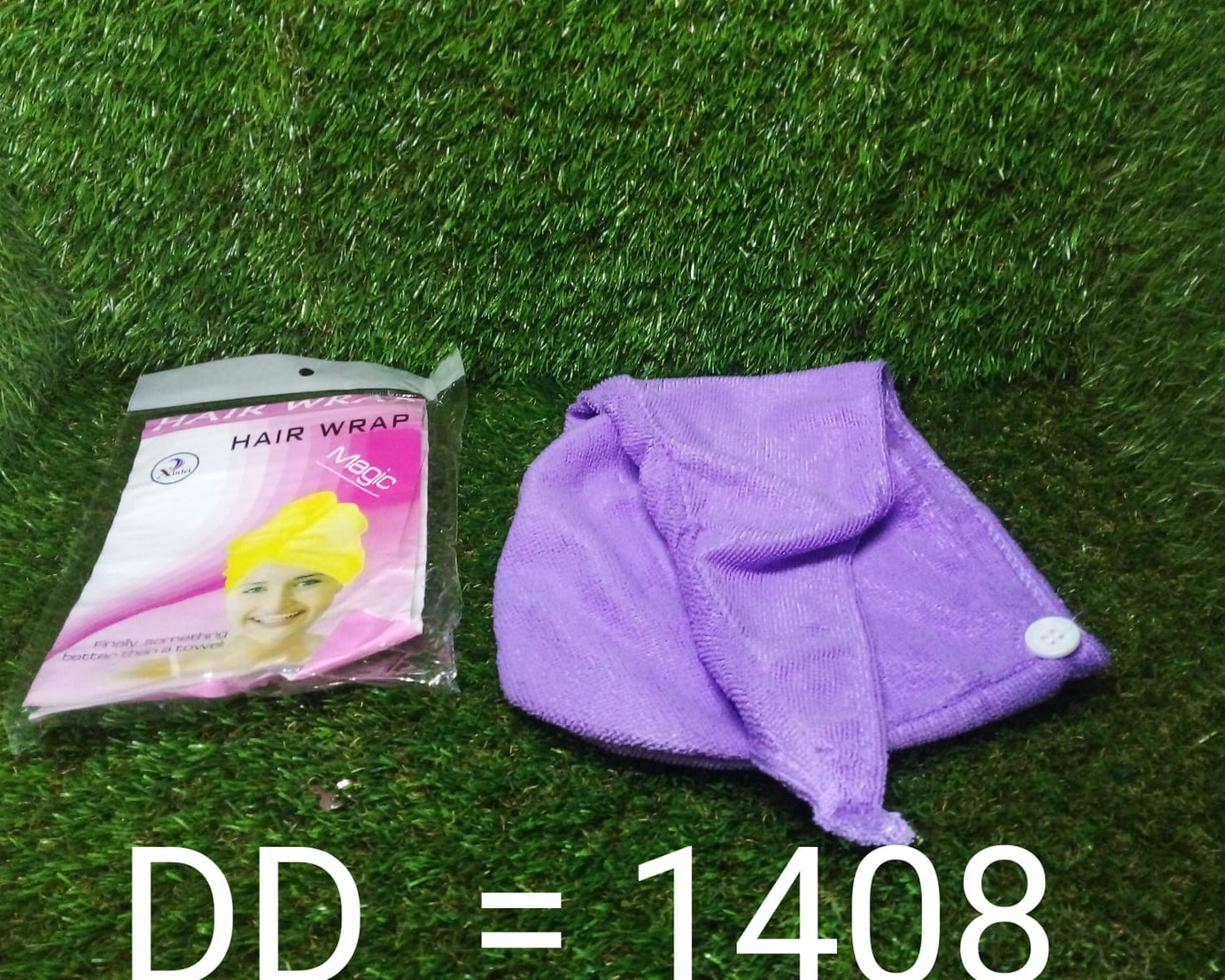 Microfiber hair towel with turban design for efficient drying.