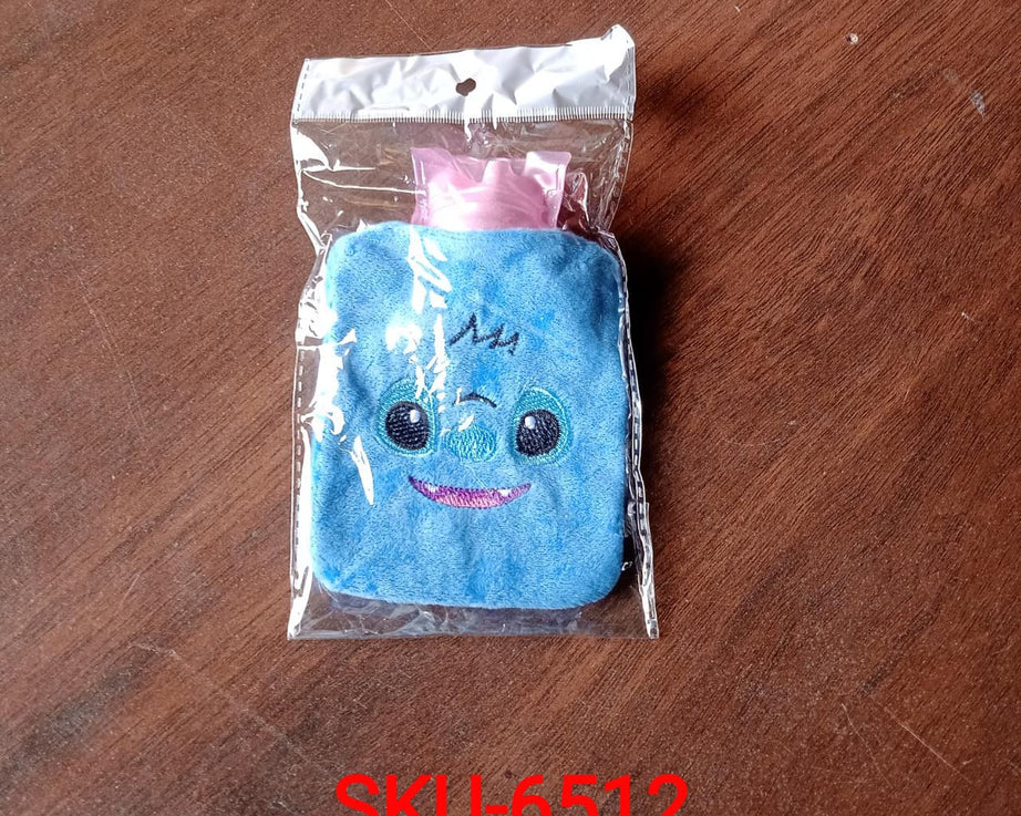 Blue stitch hot water bag with cover, perfect for various pains and cramps