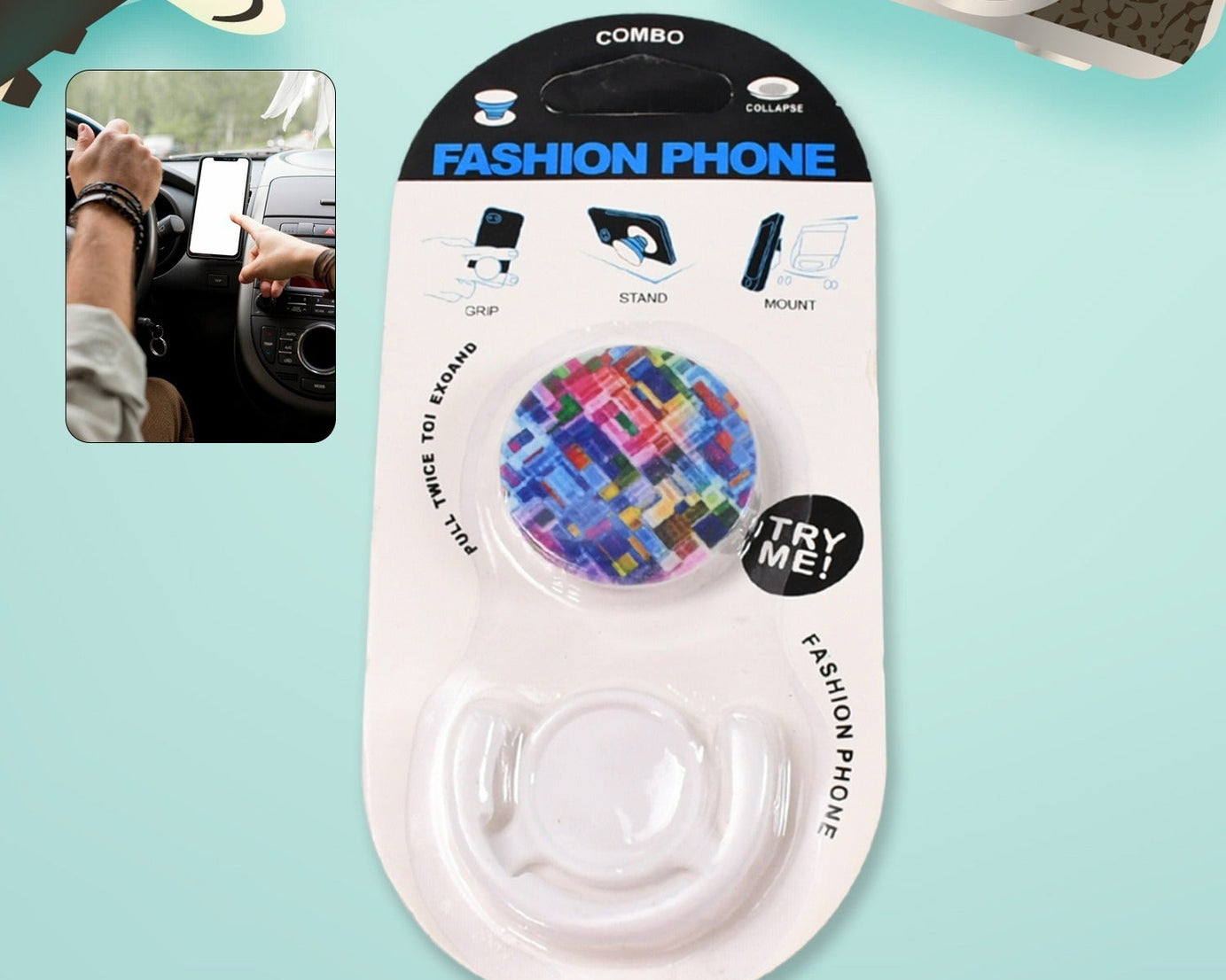 Fashion design pop up mobile phone grip holder smart phone bracket, Phone Stand & Grip with popclip car mount flowers pasley