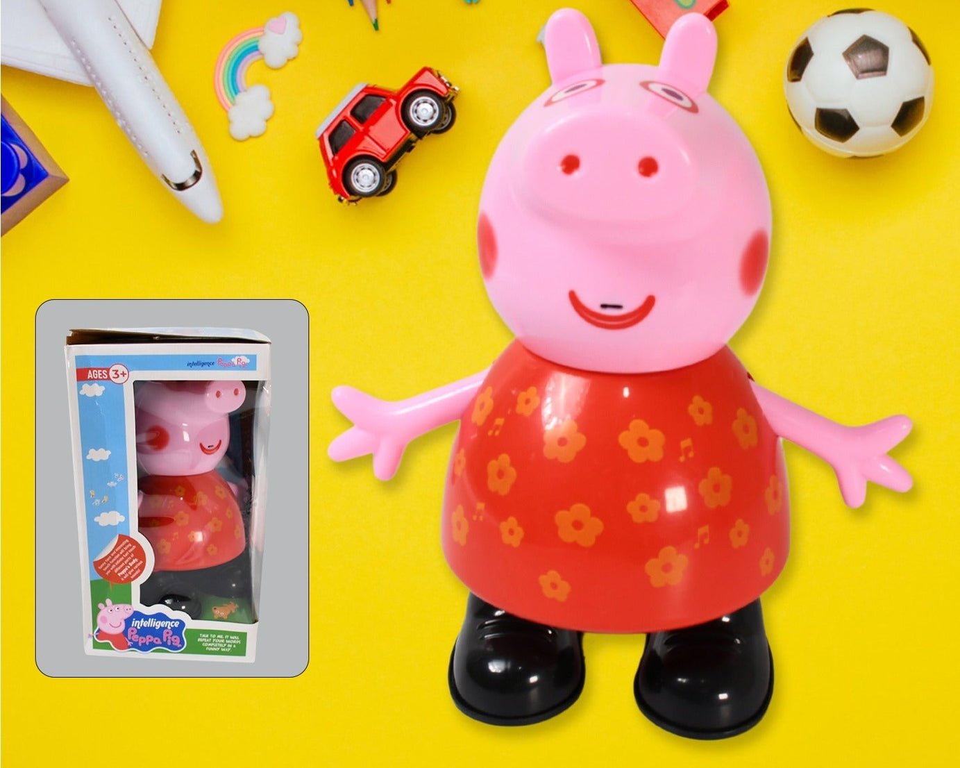 Pig Children Play toy, Pretend Play Toy Fun Gift for Kids, Movable Hands, Legs Pig Pretend Play Toy Set for Kids Children with Soft Rubber Material (1 Pc / Battery Not included)