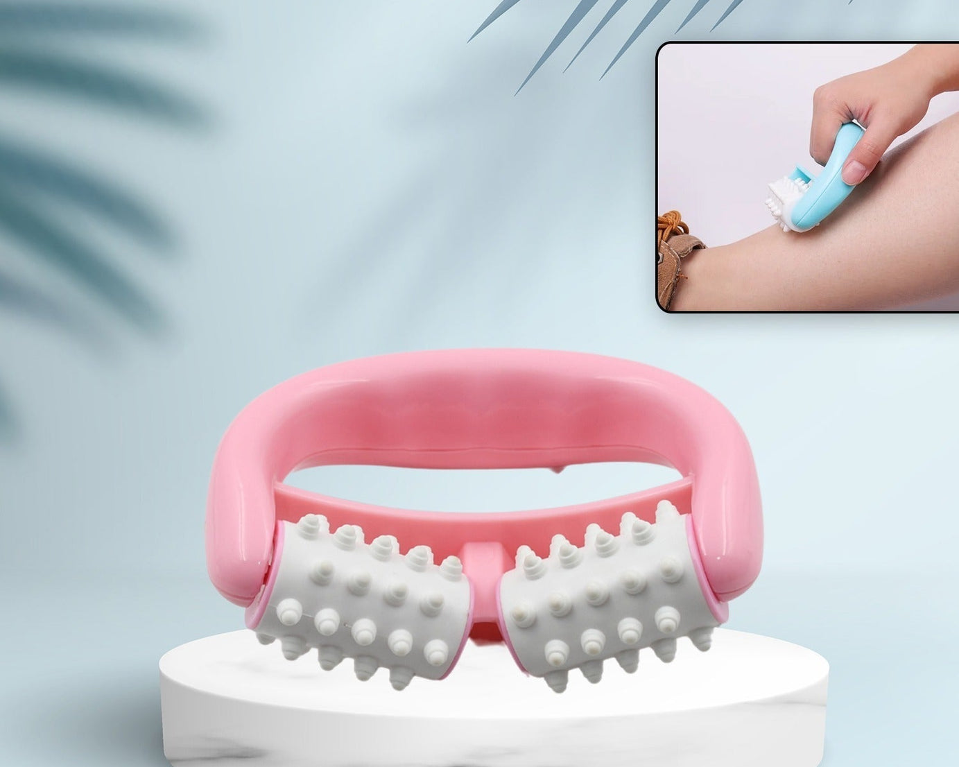 Manual Round Handle Plastic 2 Rollers Massage Roller Cellulite Roller for Legs, Arms, Back, Muscle Pain Relief and Muscle Relaxation