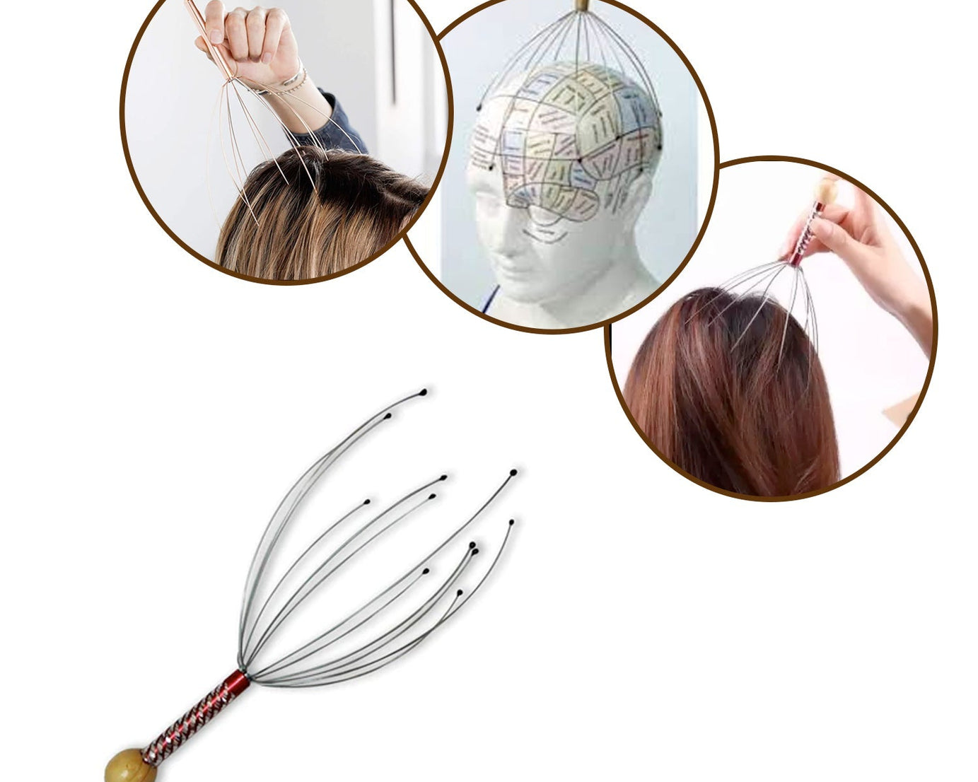 Handheld scalp massager for soothing stress relief and relaxation.