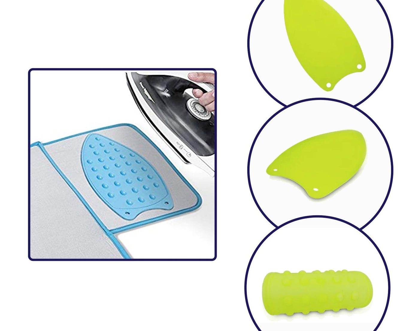 Silicon mat for heat resistance and safety during ironing.