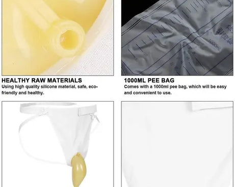 Urinal for Men - Reusable Silicone Urine Collection Bag - Portable Wearable Male Urinary Drainage Bag System for Adults (White, 1000ml Capacity)