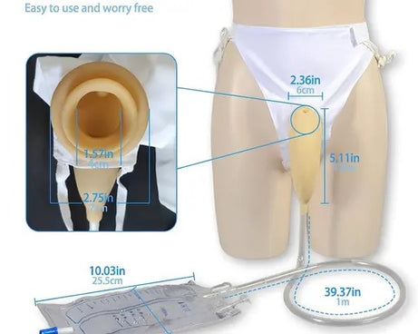 Urinal for Men - Reusable Silicone Urine Collection Bag - Portable Wearable Male Urinary Drainage Bag System for Adults (White, 1000ml Capacity)