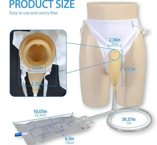 Urinal for Men - Reusable Silicone Urine Collection Bag - Portable Wearable Male Urinary Drainage Bag System for Adults (White, 1000ml Capacity)