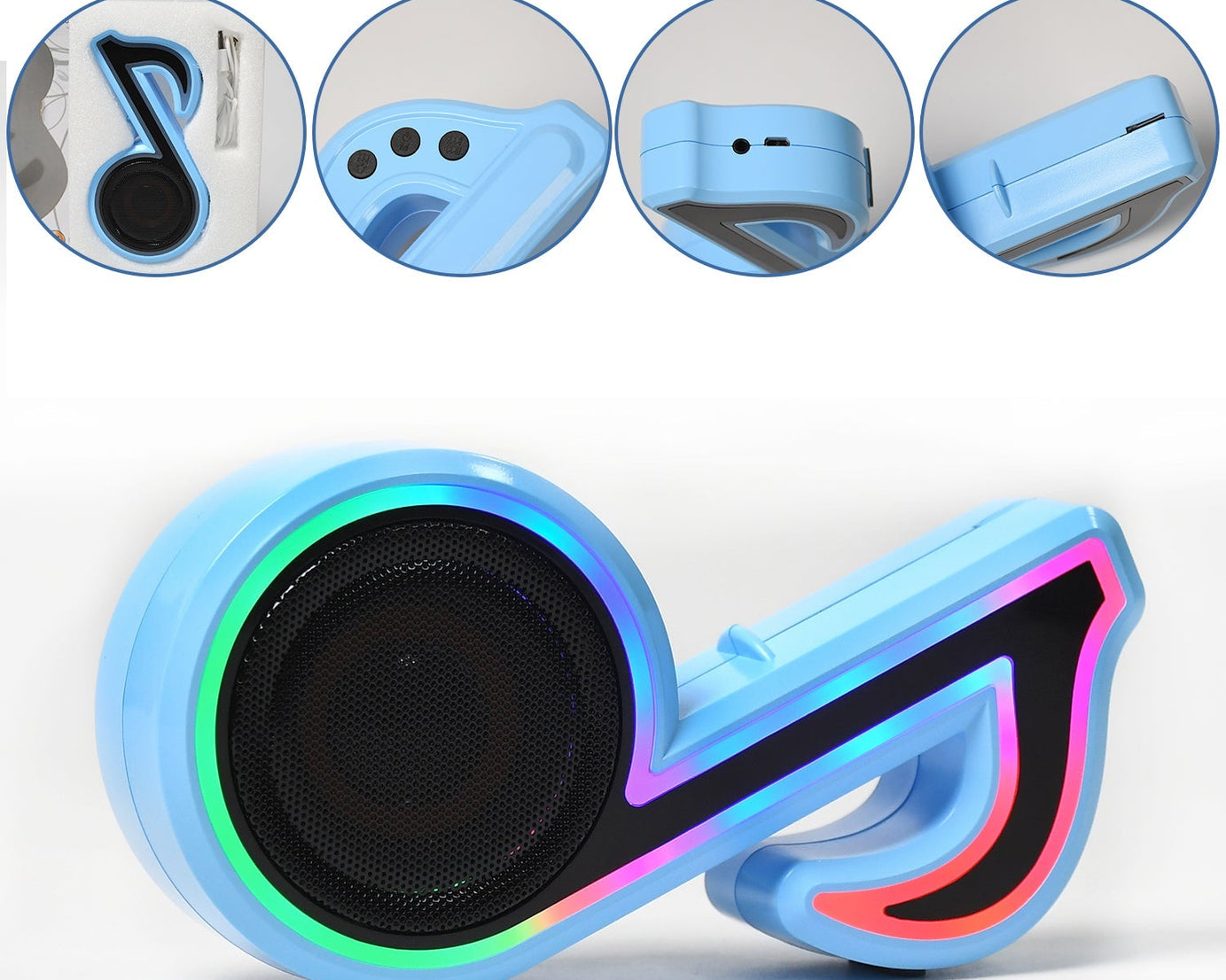 Mini Portable Music Note Shape Speaker Subwoofer Colorful Musical Note LED Lighting Sound For Creatives Gift Computer Phone Sound Equipment Bluetooth speaker (Media Player)