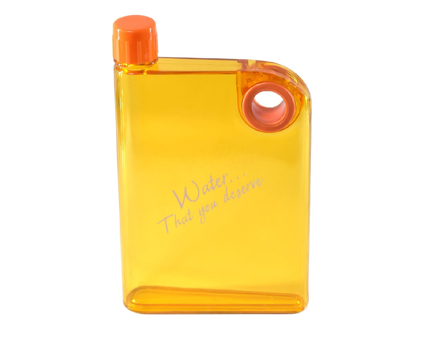 Slim notebook-style water bottle in multicolor.