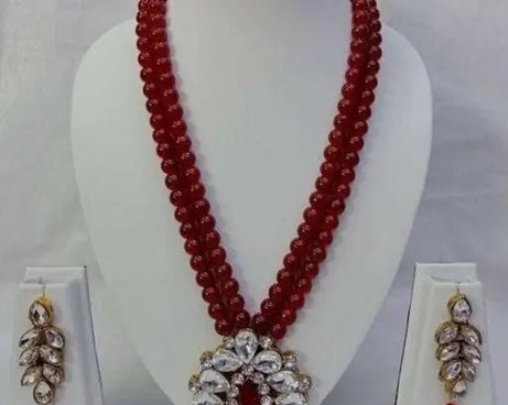 Elegant Gold Plated Necklace and Earrings Set with Cubic Zirconia and American Diamonds
