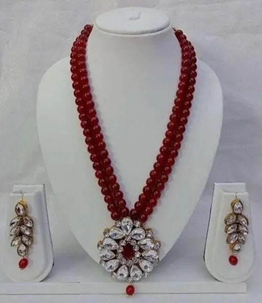 Elegant Gold Plated Necklace and Earrings Set with Cubic Zirconia and American Diamonds