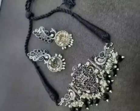 Black Pearl AD Jewellery Set oxidized jewellery set