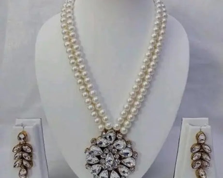 Elegant Gold Plated Necklace and Earrings Set with Cubic Zirconia and American Diamonds
