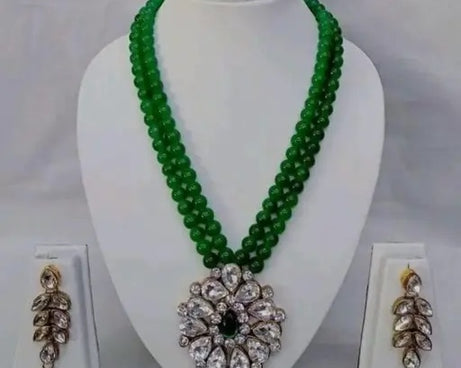 Elegant Gold Plated Necklace and Earrings Set with Cubic Zirconia and American Diamonds