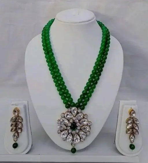 Elegant Gold Plated Necklace and Earrings Set with Cubic Zirconia and American Diamonds