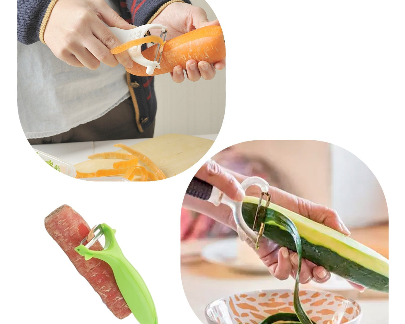 Multi-functional stainless steel peeler designed for easy peeling of fruits and vegetables.