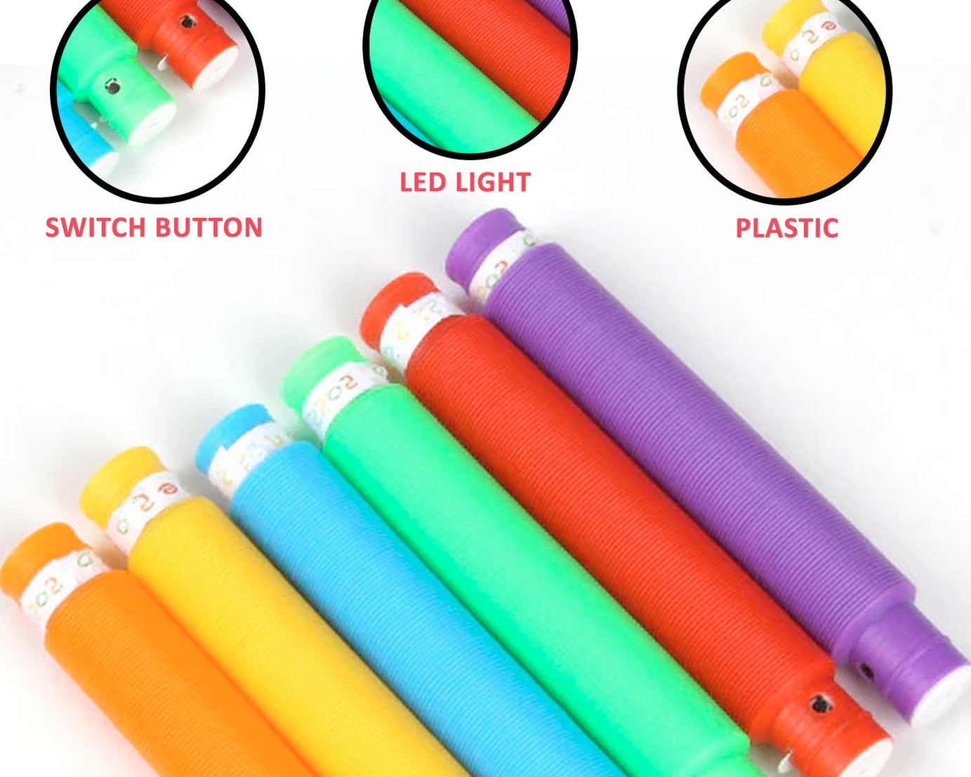 Set of 12 colorful stretchable sensory tubes