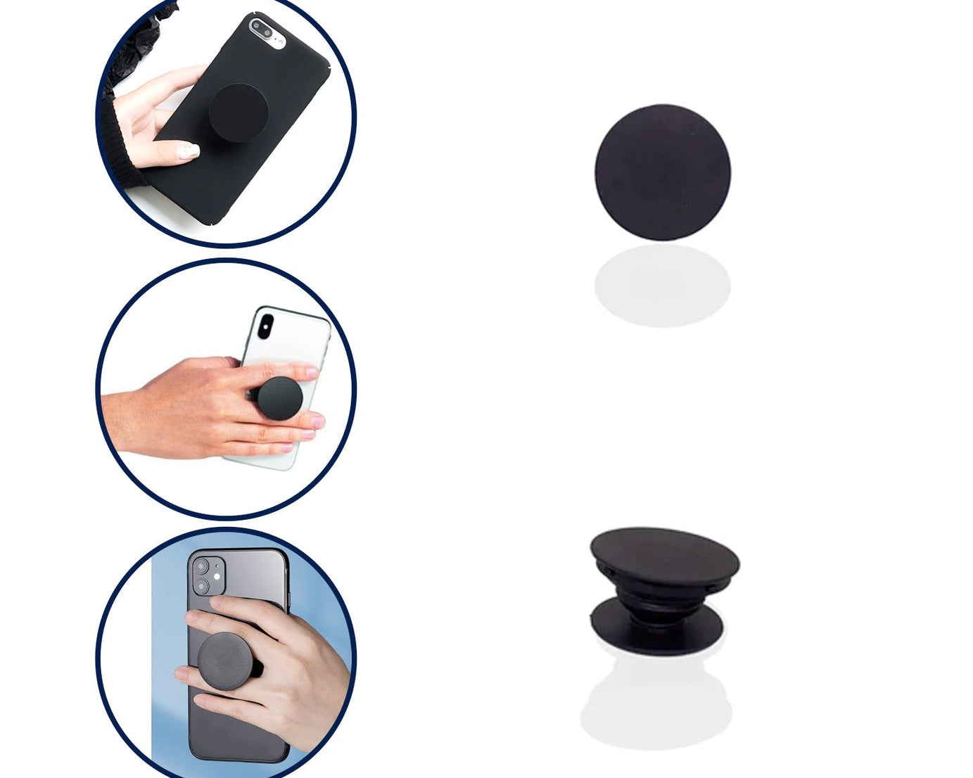 Stylish phone pop socket for secure handling.