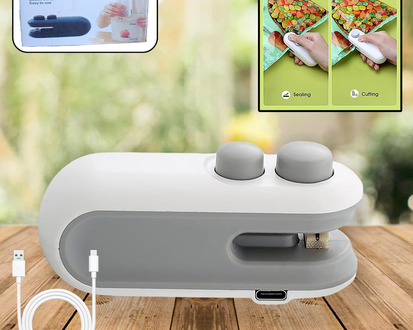 Mini Bag Sealer, 2 in 1 Seal & Cutter Heat Sealers, TYPE-C USB Charging Portable Bag Reseller, Handle Food Sealer, Sealing Machine for Food Storage Plastic Bags Snacks Keep Food Fresh