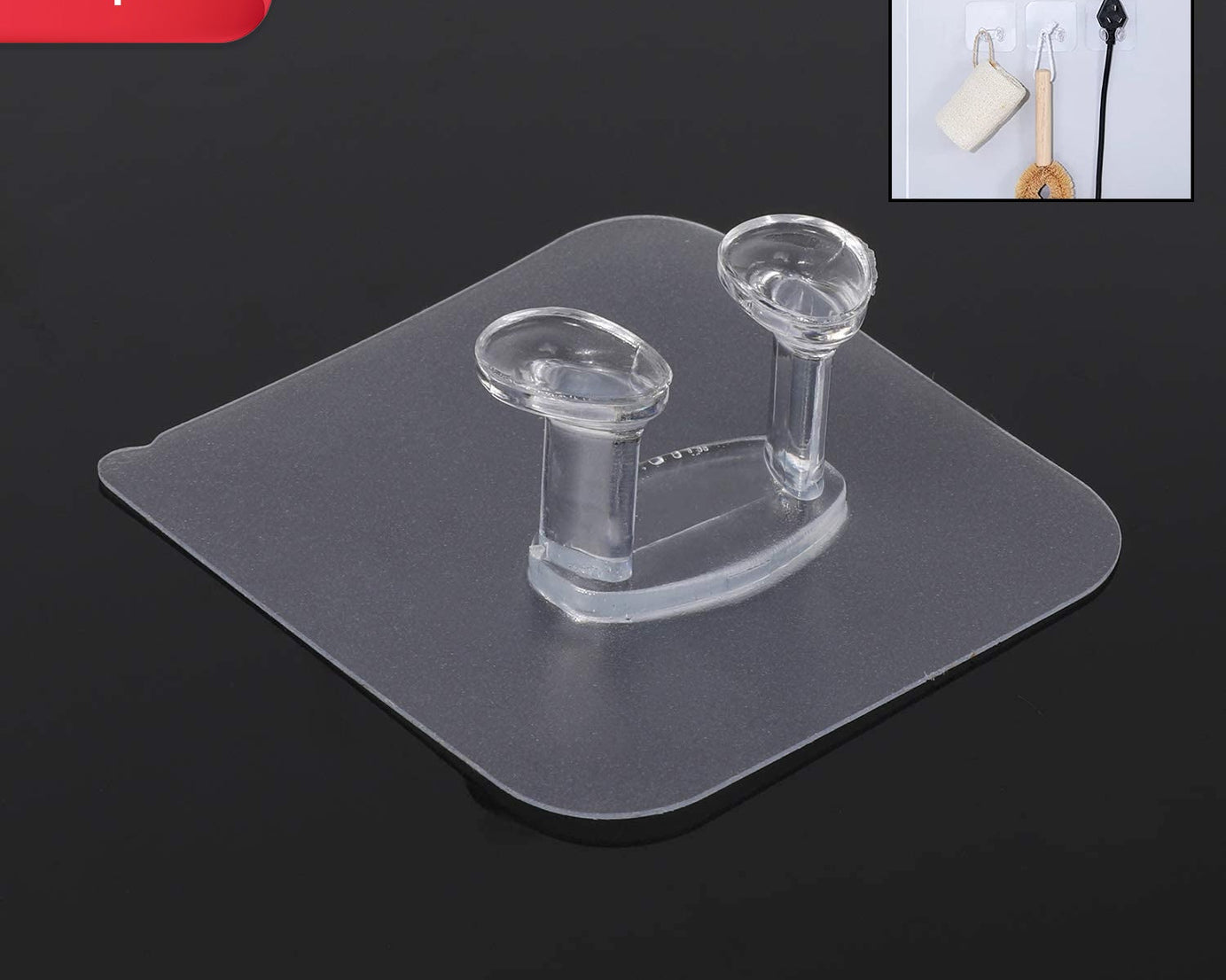 Transparent Self Adhesive Hook Seamless Drill Free Removable Wall Mounted Hanger As Toothbrush Holder Power Plug Socket Holder Waterproof and Oil Proof (1 Pc)