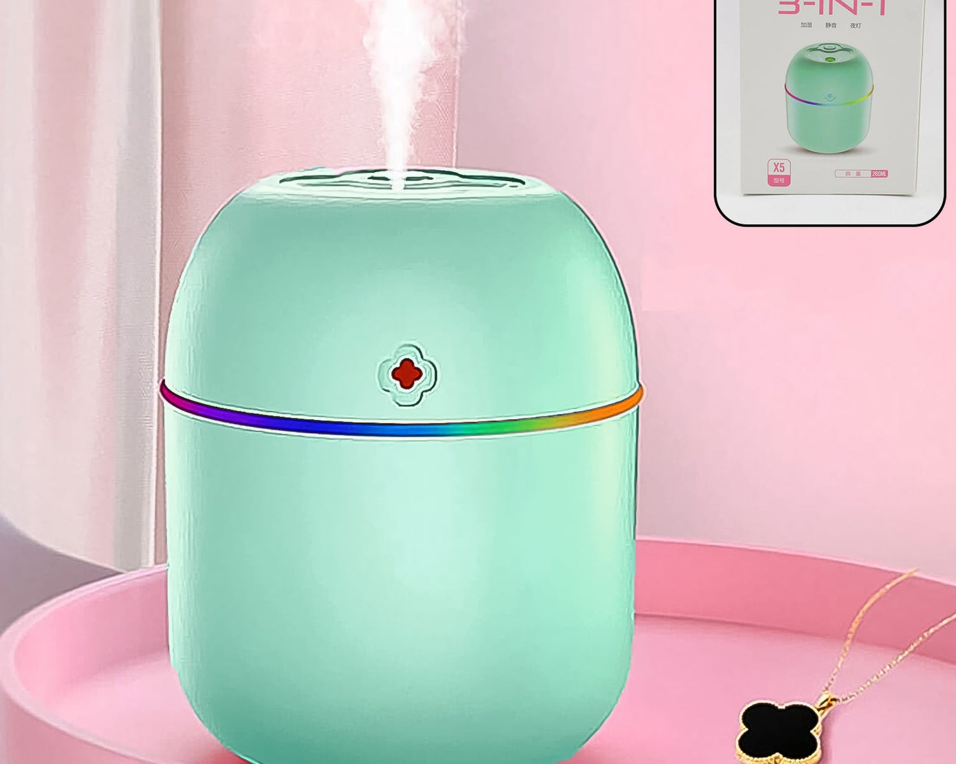 Portable Lighting Mini Humidifier, USB Personal Desktop Air Humidifier for Baby Bedroom Travel Office Home with Light, Cool Mist Humidifier, Essential Oil Diffusers, Cool Mist Humidifiers (250 ML)