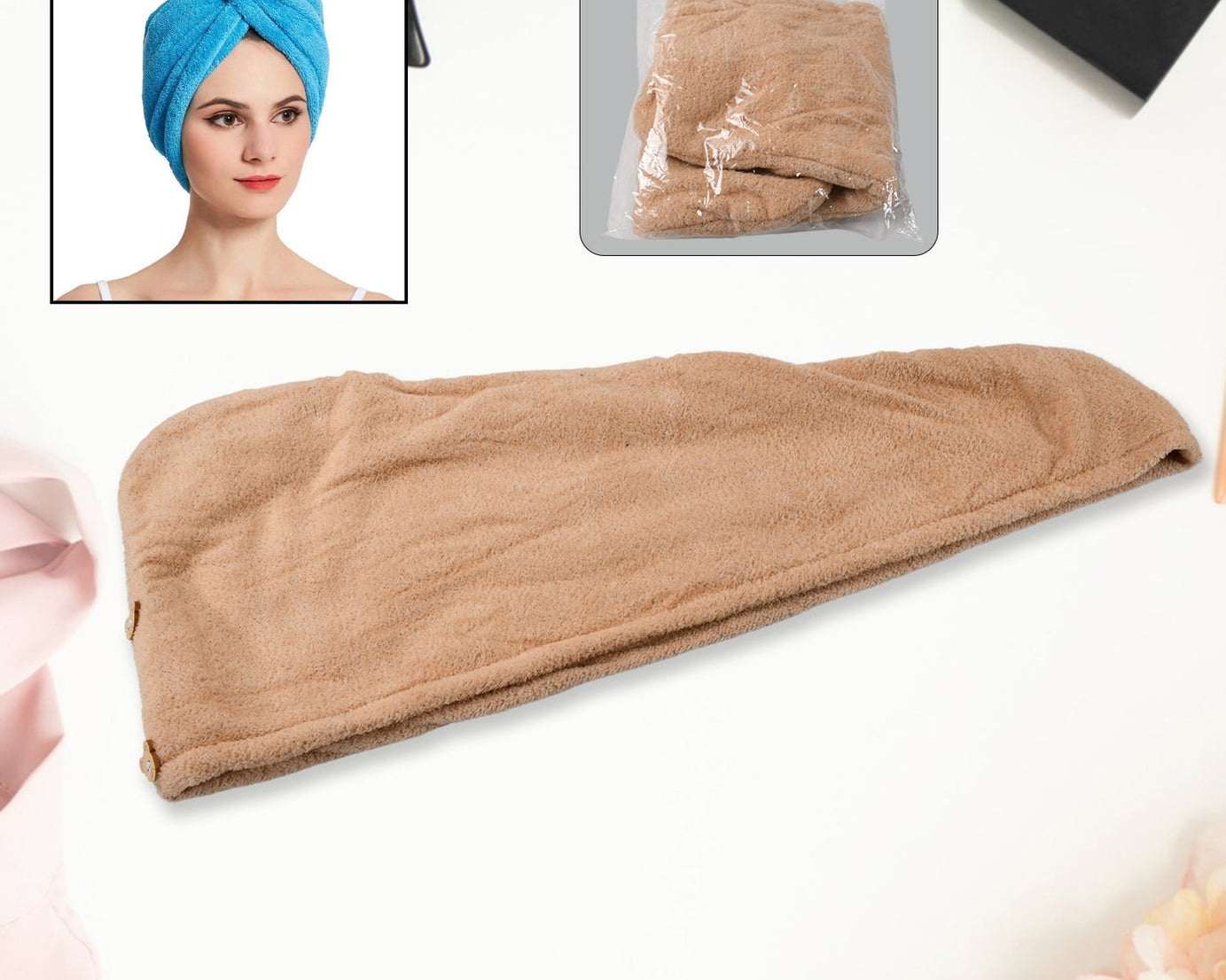 Microfiber Hair Wrap Towel Cap, Quick Turban Hair-Drying Absorbent Microfiber Towel / Dry Shower Caps (1 Pc)