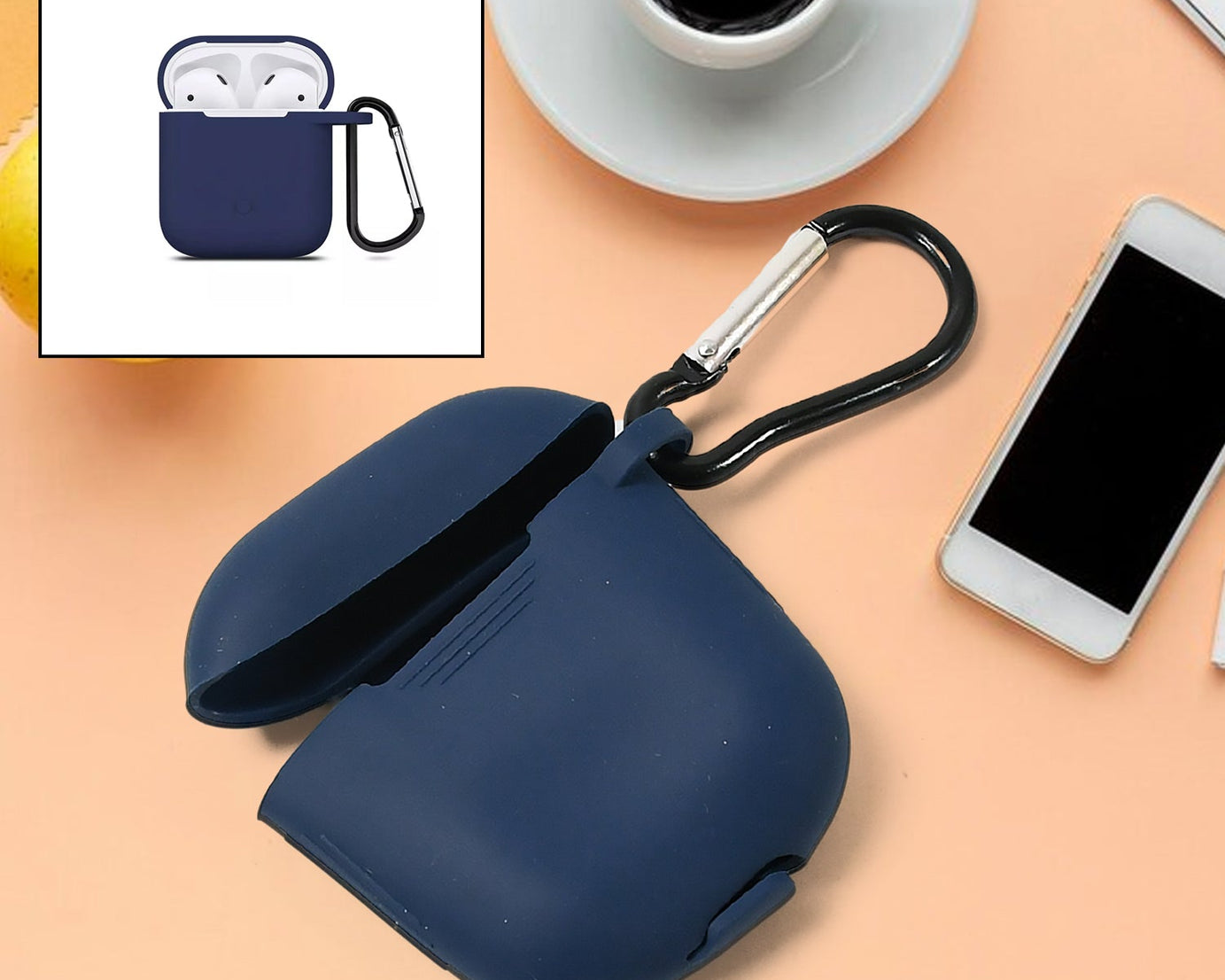 Silicone Shockproof Protection Wireless Headphones Carrying Box Cover with Metal Keychain