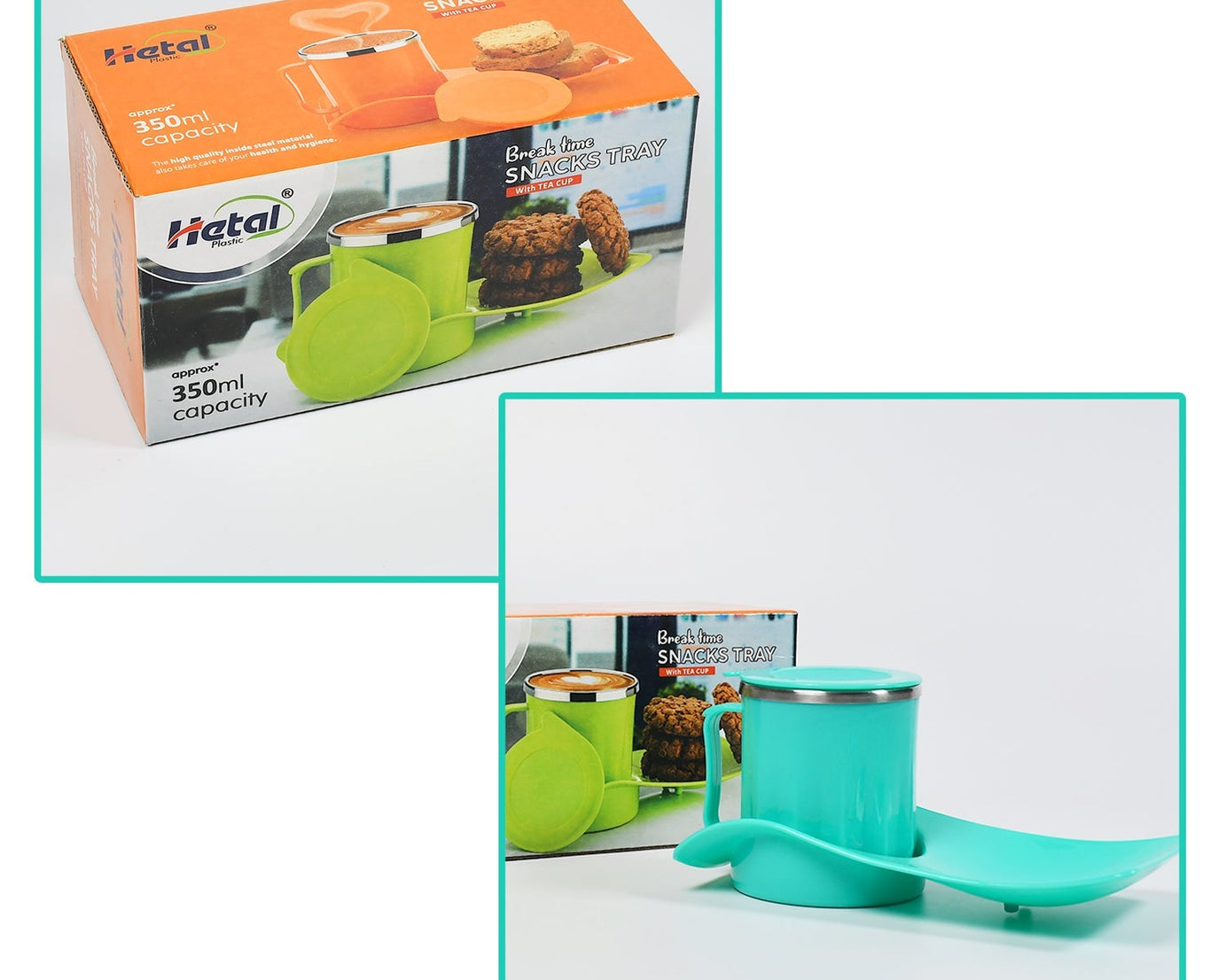 Snack tray with steel cup