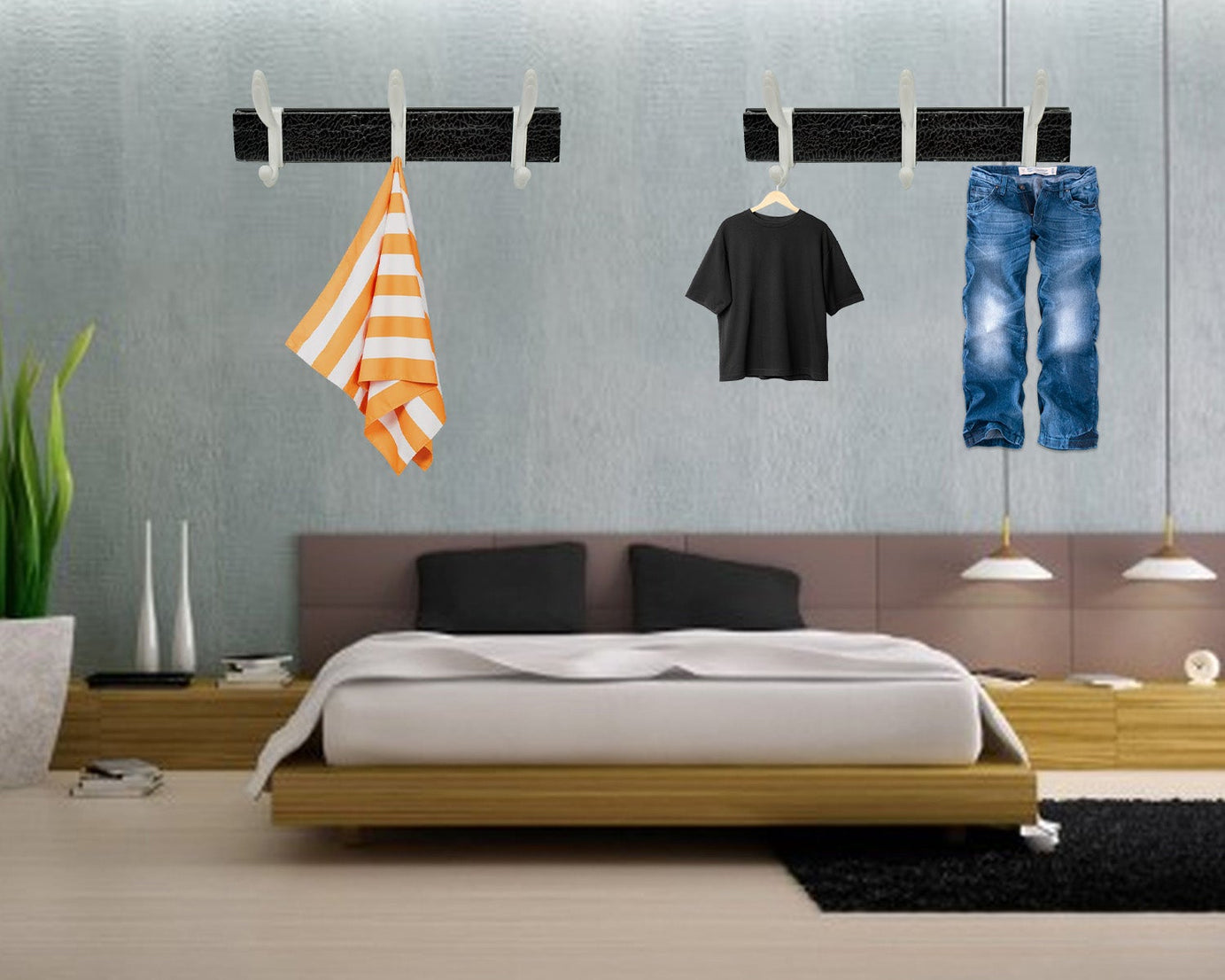 Cloth hanger, Wall Door Hooks Rail for Hanging Clothes for Hanging Hook Rack Rail, Extra Long Coat Hanger Wall Mount for Clothes, Jacket, Hats, 6 Hook