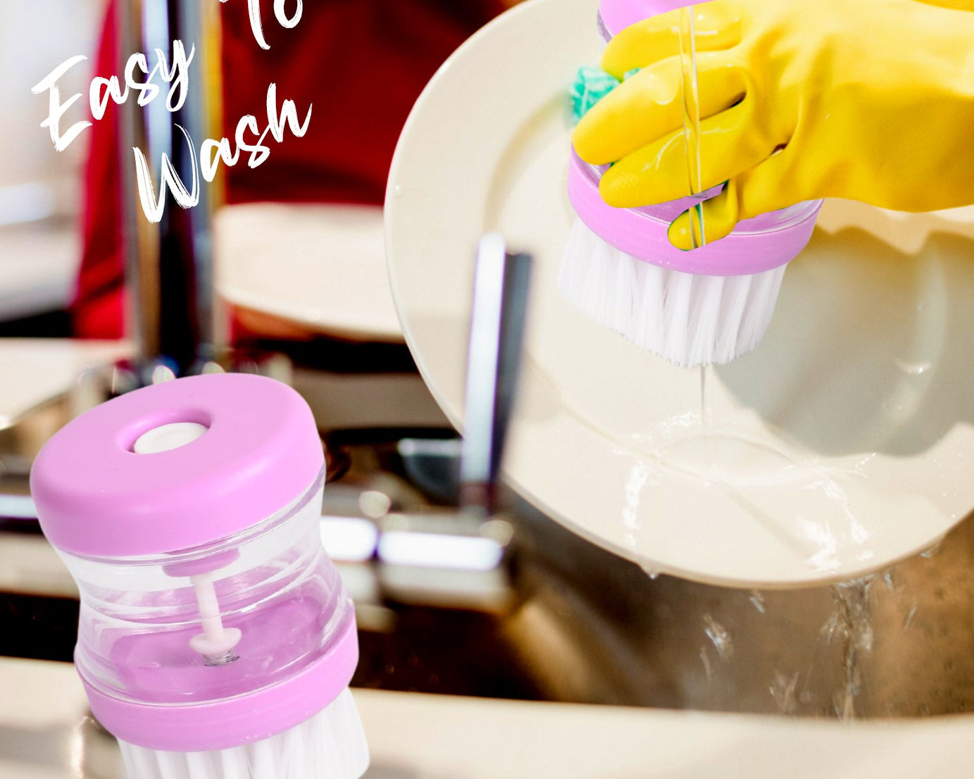 Liquid soap dispenser, multicolour wash basin brush cleaner.